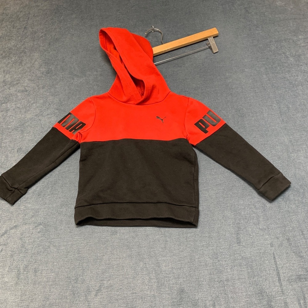 Puma Hoodie Toddlers 3T Red Black Colorblock Fleece Lined Pullover Outdoor Logo